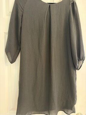 H&M Gray Midi Shift Dress with Pleat Detail